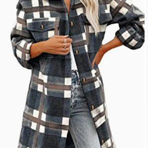 Blue and grey plaid button up shacket!